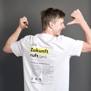 T-Shirt mit Backprint "Die Zukunft ruft (an)"